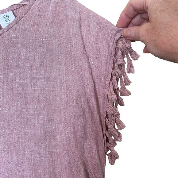 Antibes Blanc Linen Pink Fringe Sleeve Dress Size Medium - Picture 3 of 6